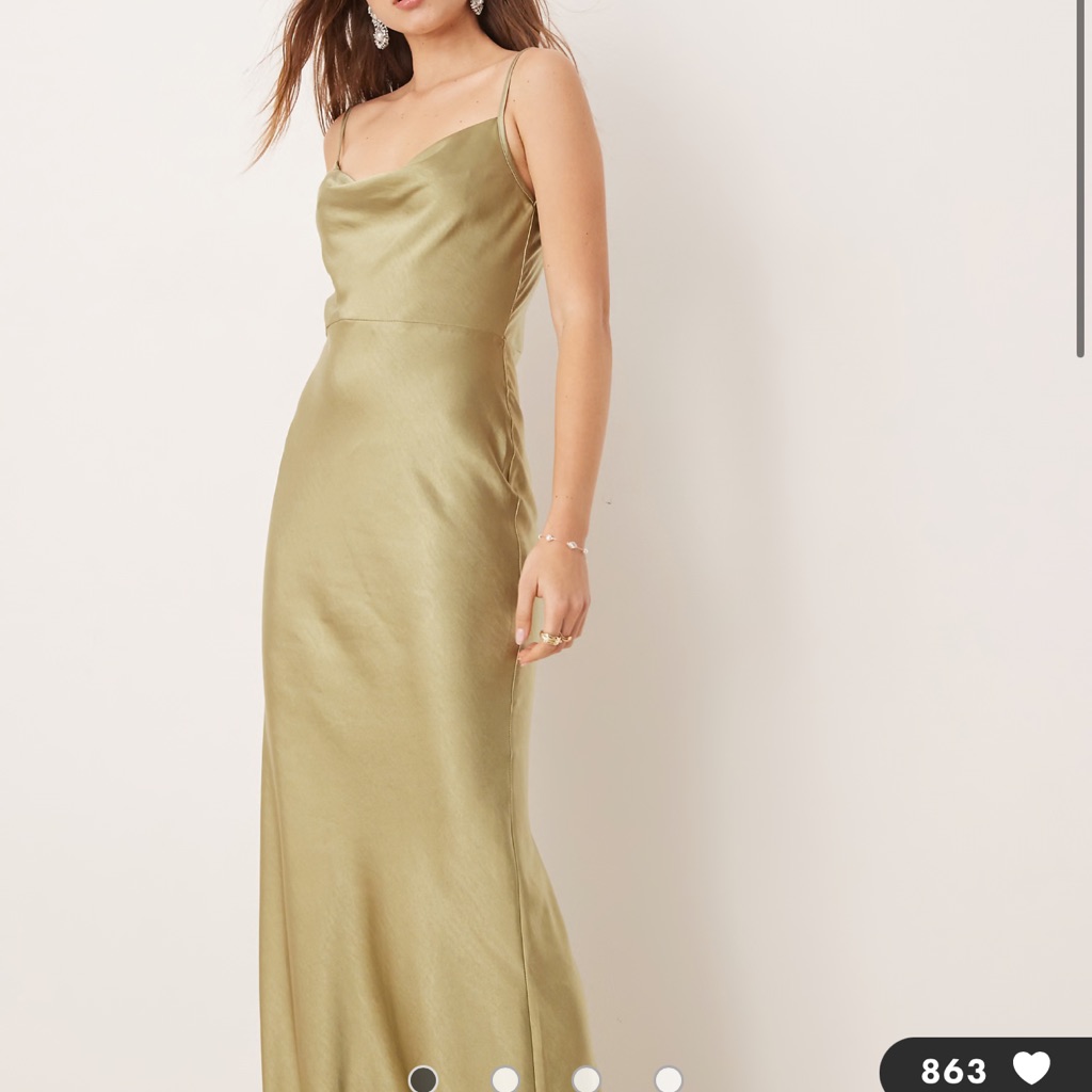 Pretty Lavish Olive Silk Cowl Neck Dress Nwt